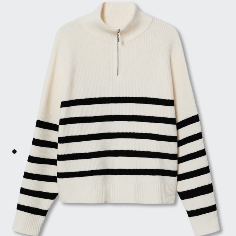 Mango - Striped Sweater with Zipper - Size Medium